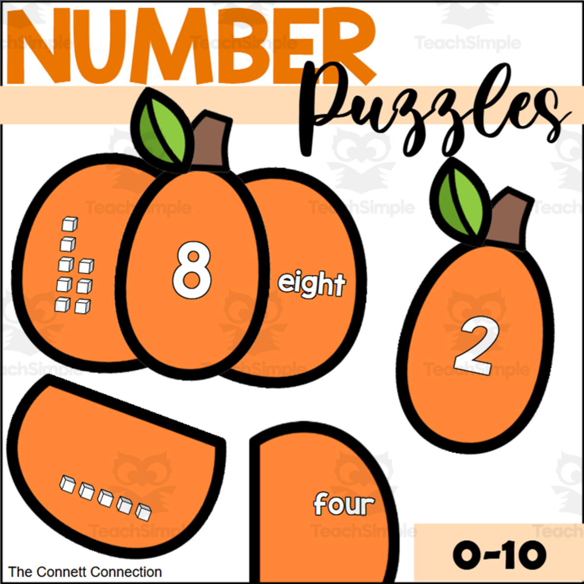 An educational teaching resource from The Connett Connection entitled Pumpkin Number Puzzles 1-20 downloadable at Teach Simple.