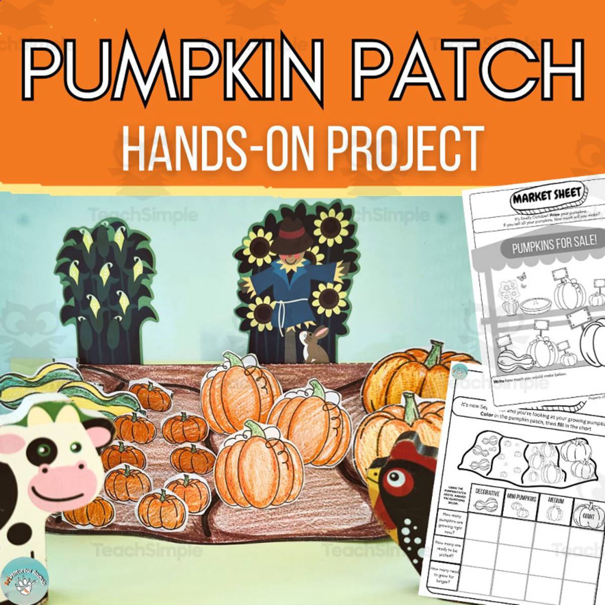 An educational teaching resource from ARTventurousanimals entitled Pumpkin Patch Project with Social Studies and Math for Elementary downloadable at Teach Simple.
