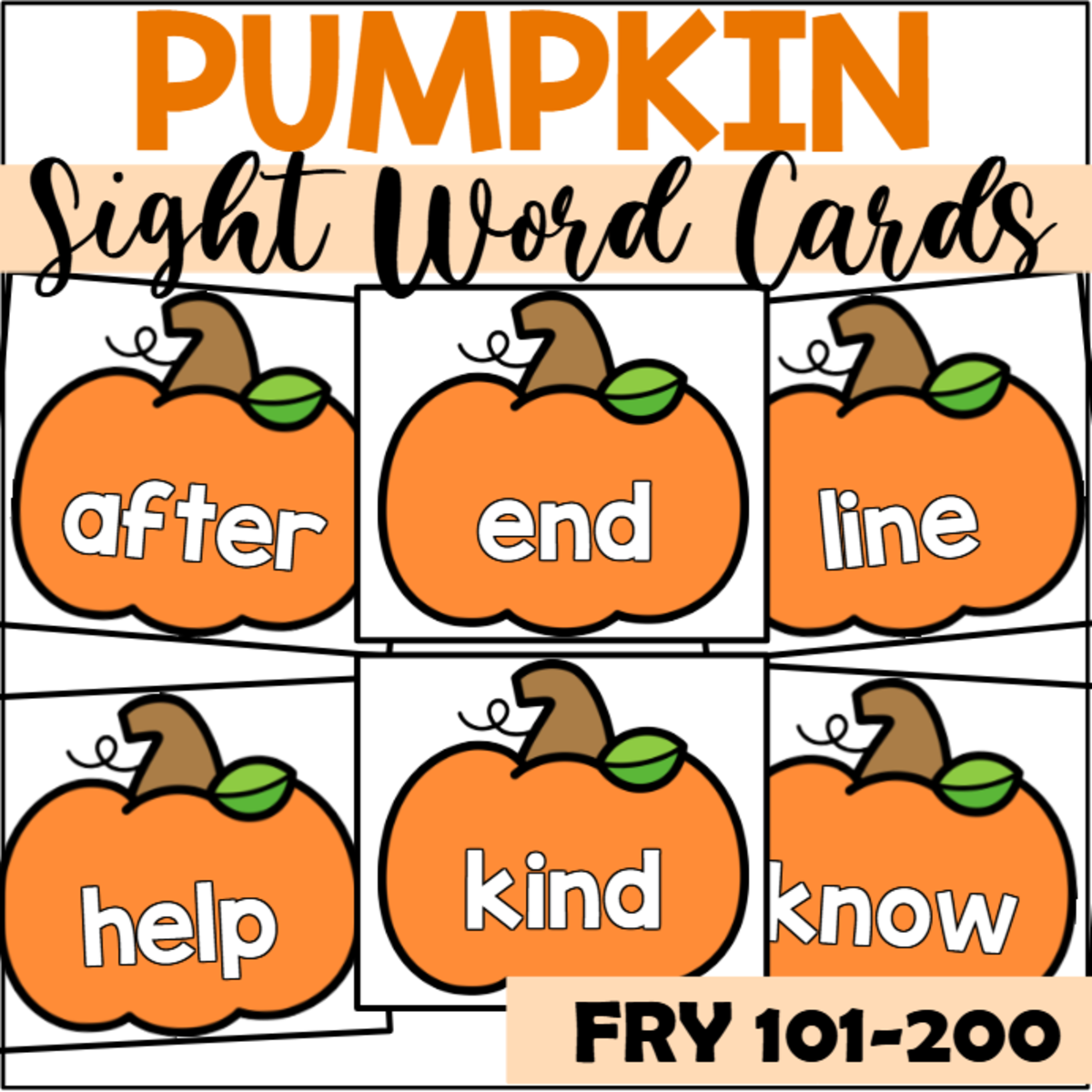 An educational teaching resource from The Connett Connection entitled Pumpkin Sight Word Cards for Fry 101-200 downloadable at Teach Simple.