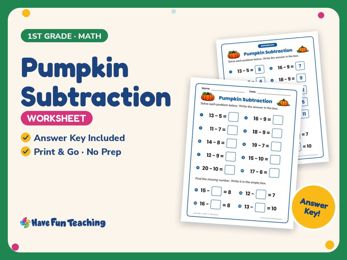Pumpkin Subtraction Worksheet – 1st Grade Thanksgiving Practice preview