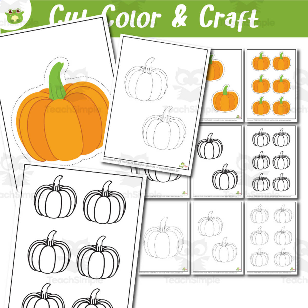 An educational teaching resource from EasyHop entitled Pumpkin Template Activity Set | Cutting, Coloring & Tracing for Presch downloadable at Teach Simple.
