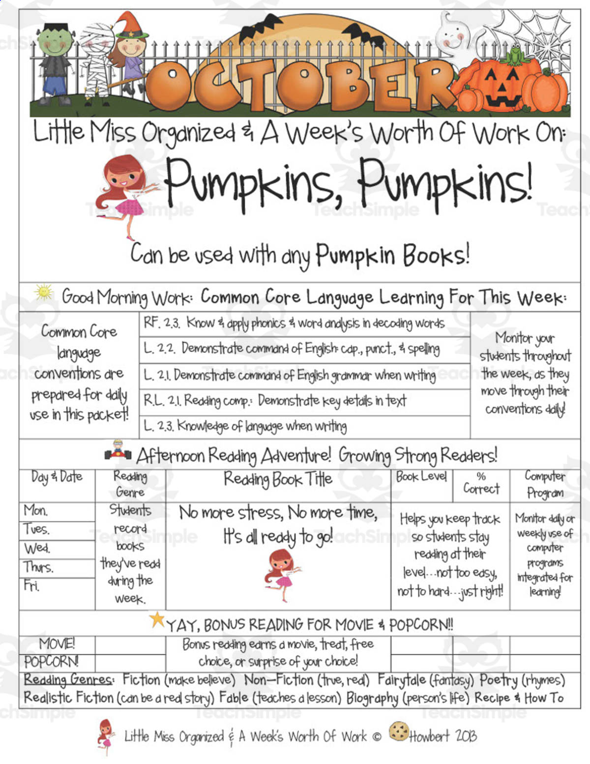 An educational teaching resource from Second Grade Smartypants entitled Pumpkins, Pumpkins | Reading Activity Packet downloadable at Teach Simple.