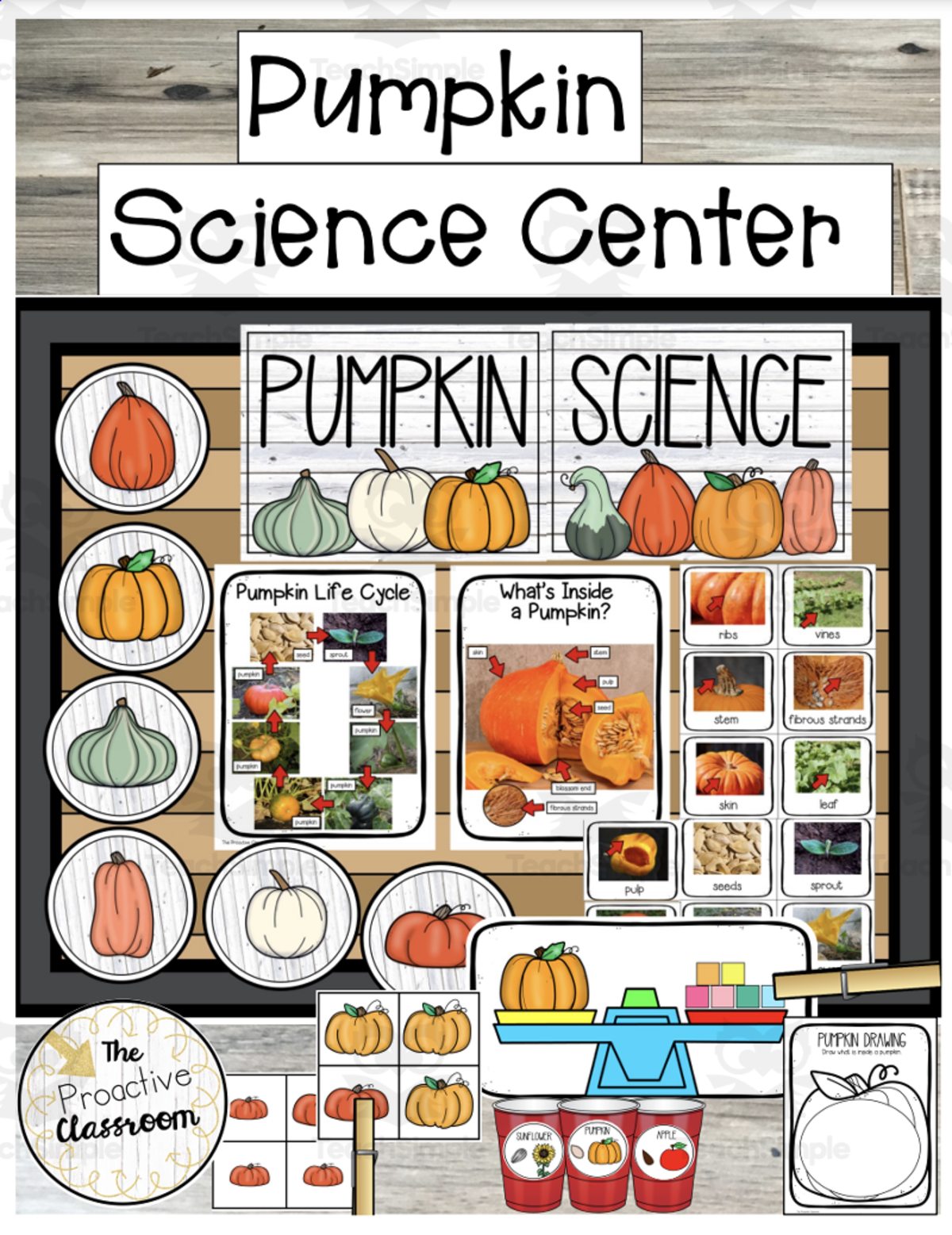 An educational teaching resource from The Proactive Classroom entitled Pumpkins Science Center downloadable at Teach Simple.