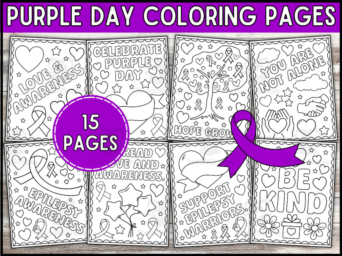 An educational teaching resource from Wonderland School entitled Purple Day Coloring Pages, Epilepsy Awareness Day Coloring Sheets. downloadable at Teach Simple.
