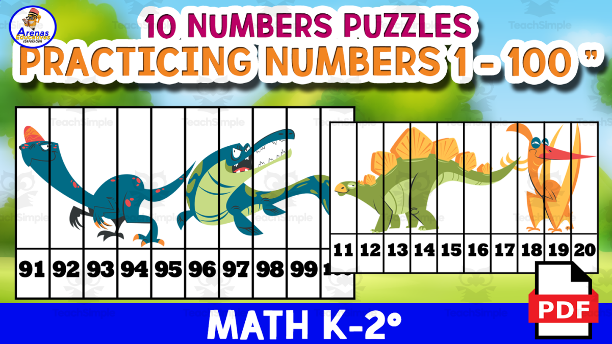 An educational teaching resource from EDITORIAL LAURA EDUCA entitled Puzzle "Numbers 1 to 100" - CUT AND PASTE - Dinosaur THEME downloadable at Teach Simple.