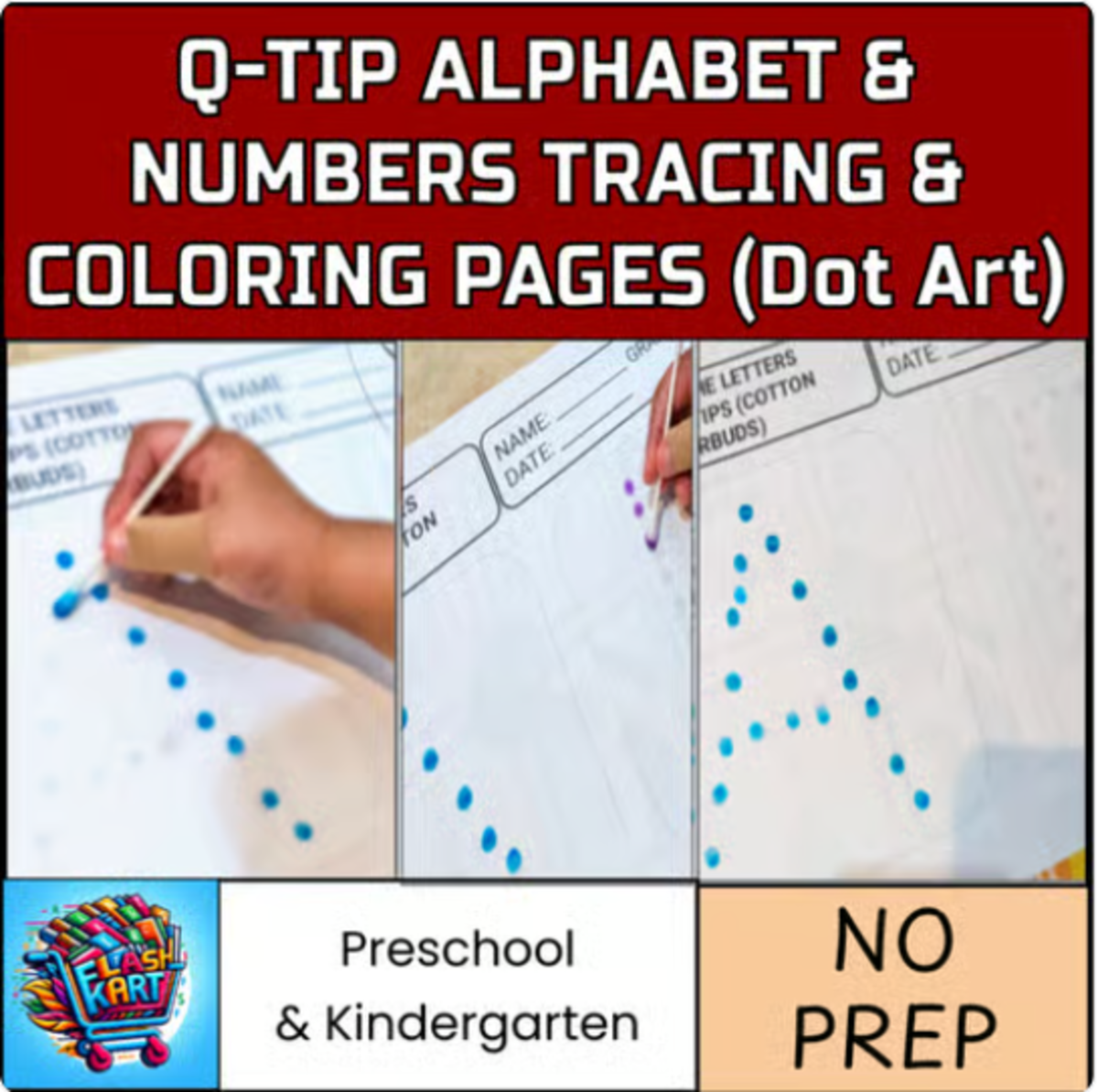 An educational teaching resource from FlashKart entitled Q-Tip Alphabet & 3D Block Style Numbers Painting for Pre-K & Kinder downloadable at Teach Simple.