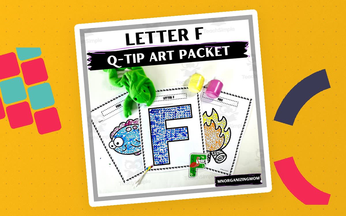 An educational teaching resource from mnorganizingmom entitled Q-Tip Art Packet: Letter F downloadable at Teach Simple.