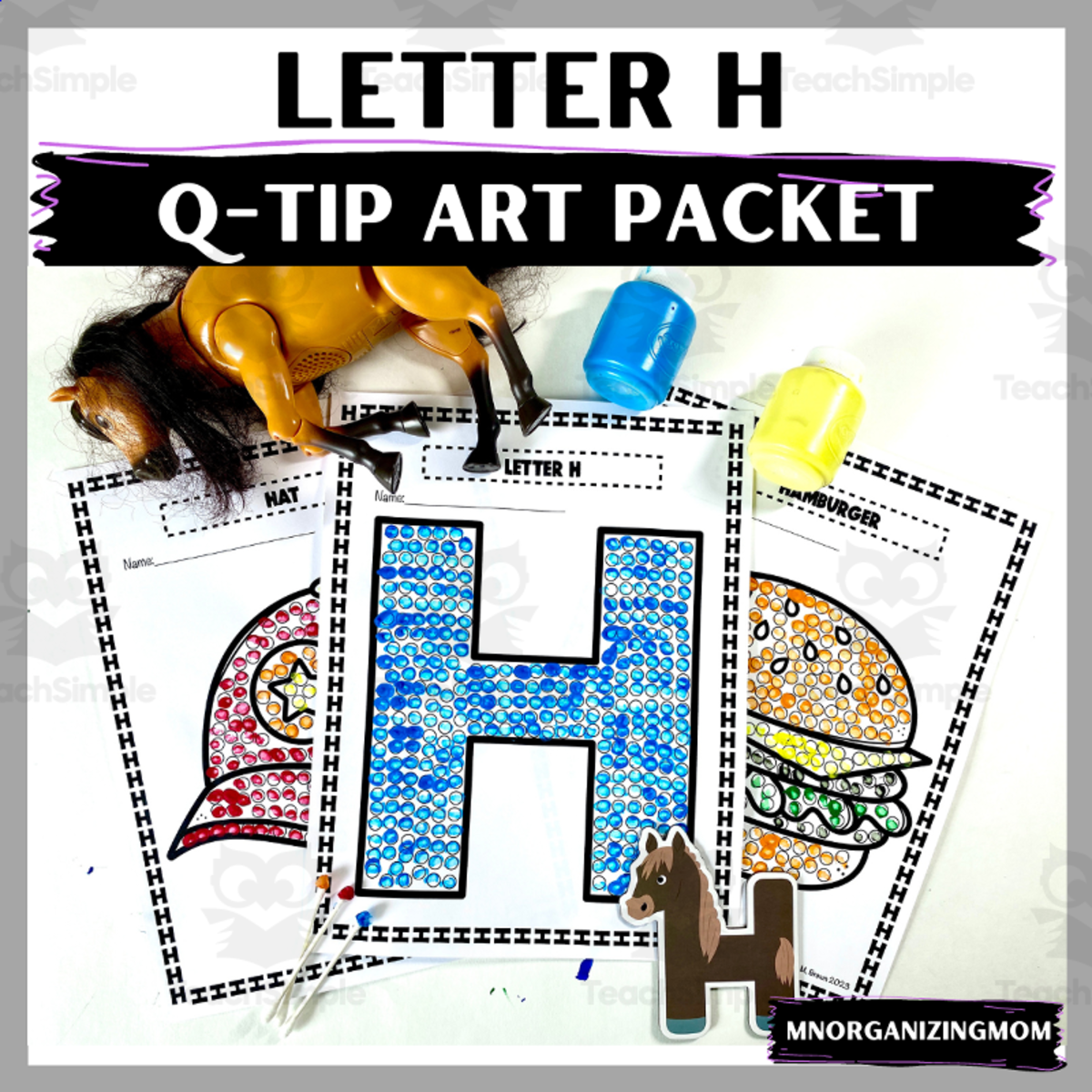 An educational teaching resource from mnorganizingmom entitled Q-Tip Art Packet: Letter H downloadable at Teach Simple.