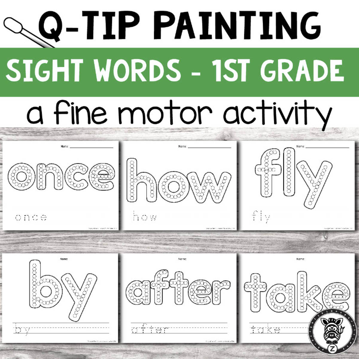 An educational teaching resource from Z is for Zebra entitled Q-tip Painting: sight words 1st grade downloadable at Teach Simple.
