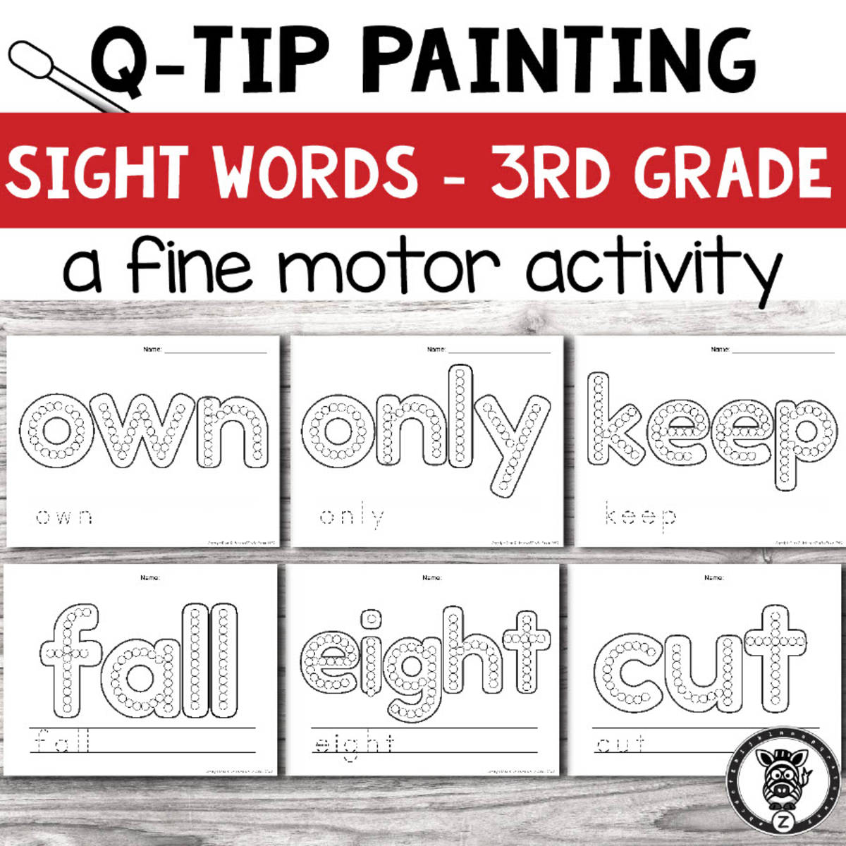 An educational teaching resource from Z is for Zebra entitled Q-tip Painting: sight words 3rd grade downloadable at Teach Simple.
