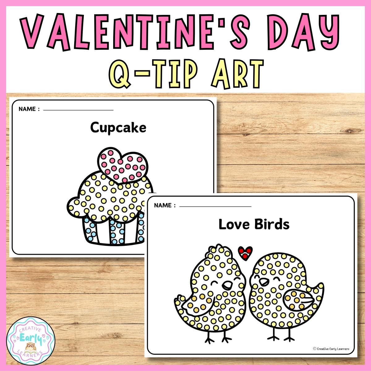 An educational teaching resource from Creative Early Learners entitled Q-Tip Valentine's Day Art Templates | Fine Motor Activities for Kids downloadable at Teach Simple.