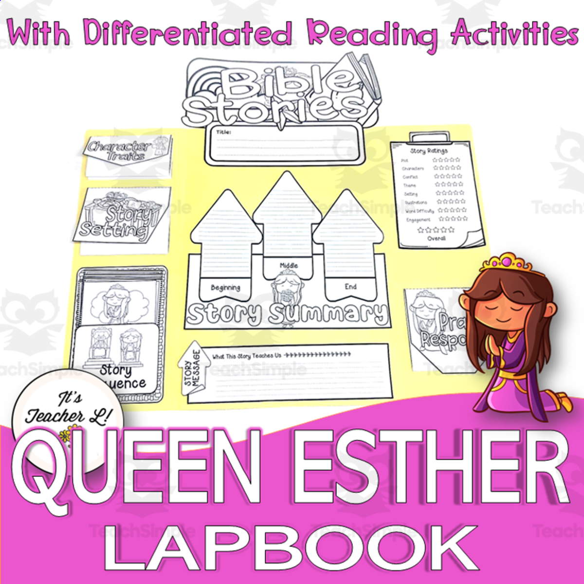An educational teaching resource from It's Teacher L entitled Queen Esther Lapbook Grades 4 5 6 Bible Story ELA PROJECT downloadable at Teach Simple.