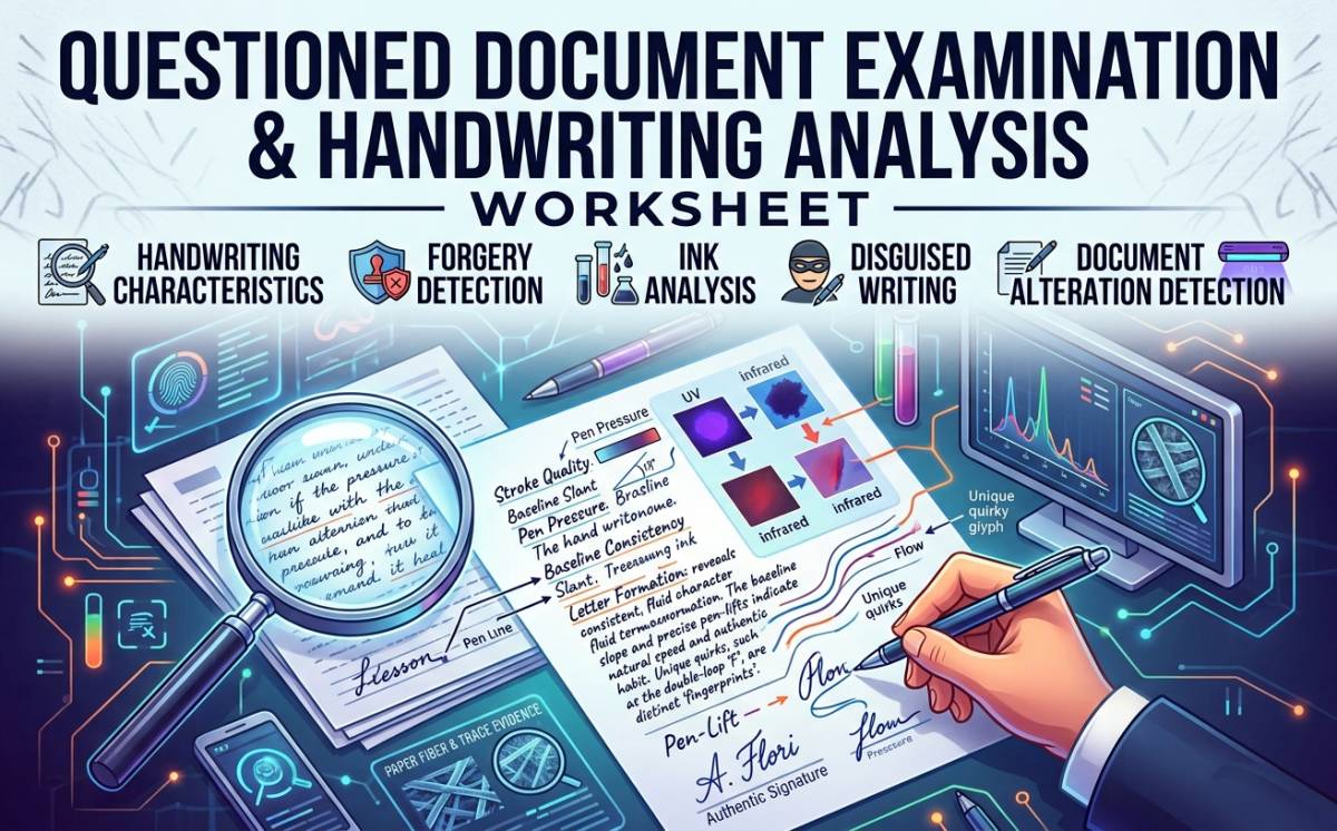 An educational teaching resource from Creative Book Store entitled Questioned Document Examination & Handwriting Analysis downloadable at Teach Simple.