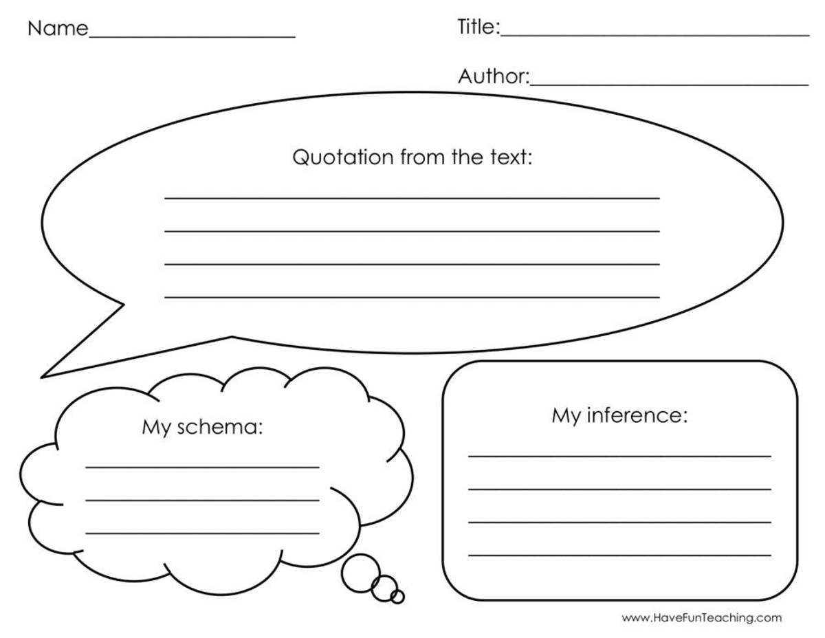An educational teaching resource from Have Fun Teaching entitled Quotation from the Text Graphic Organizer Worksheet downloadable at Teach Simple.