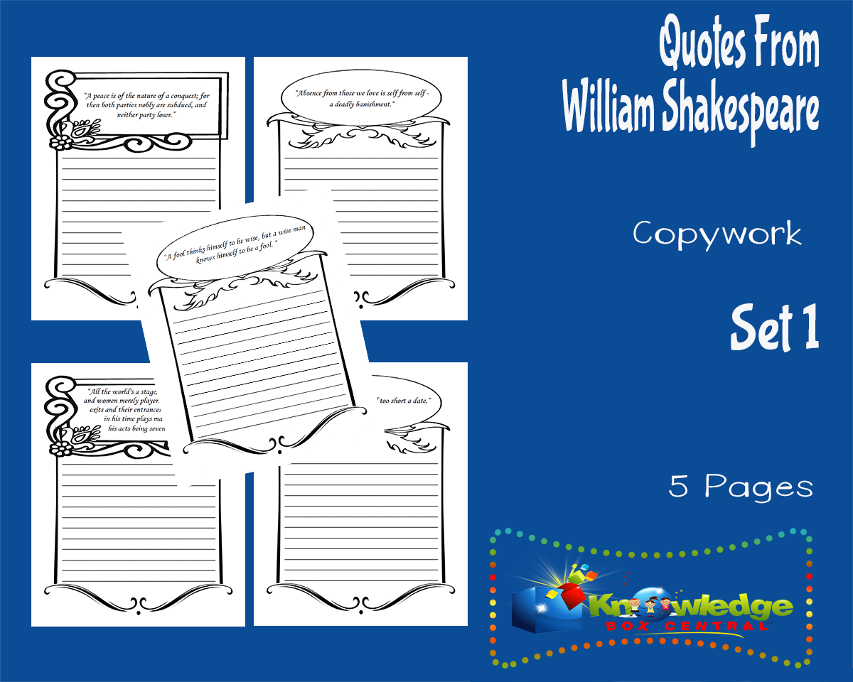 An educational teaching resource from Knowledge Box Central entitled Quotes From William Shakespeare Copywork : Set 1 downloadable at Teach Simple.