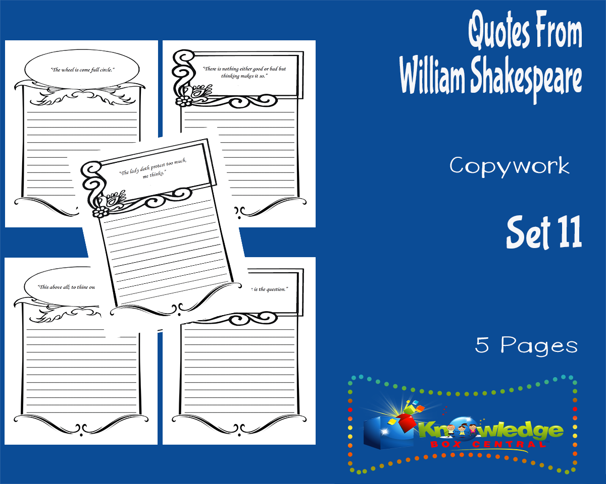 An educational teaching resource from Knowledge Box Central entitled Quotes From William Shakespeare Copywork : Set 11 downloadable at Teach Simple.