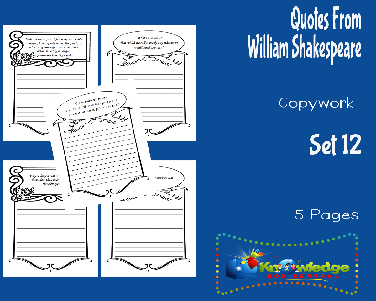 An educational teaching resource from Knowledge Box Central entitled Quotes From William Shakespeare Copywork : Set 12 downloadable at Teach Simple.