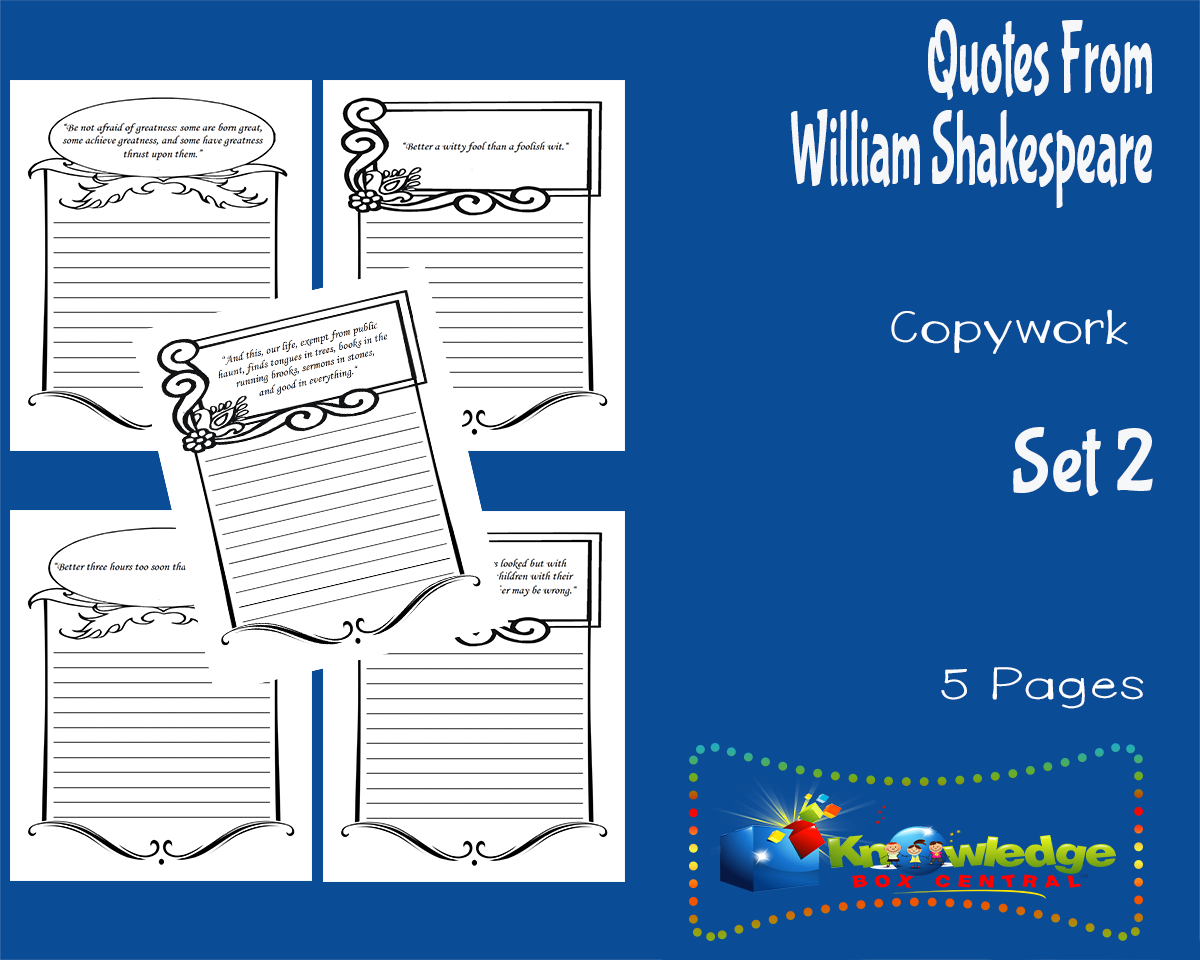 An educational teaching resource from Knowledge Box Central entitled Quotes From William Shakespeare Copywork : Set 2 downloadable at Teach Simple.