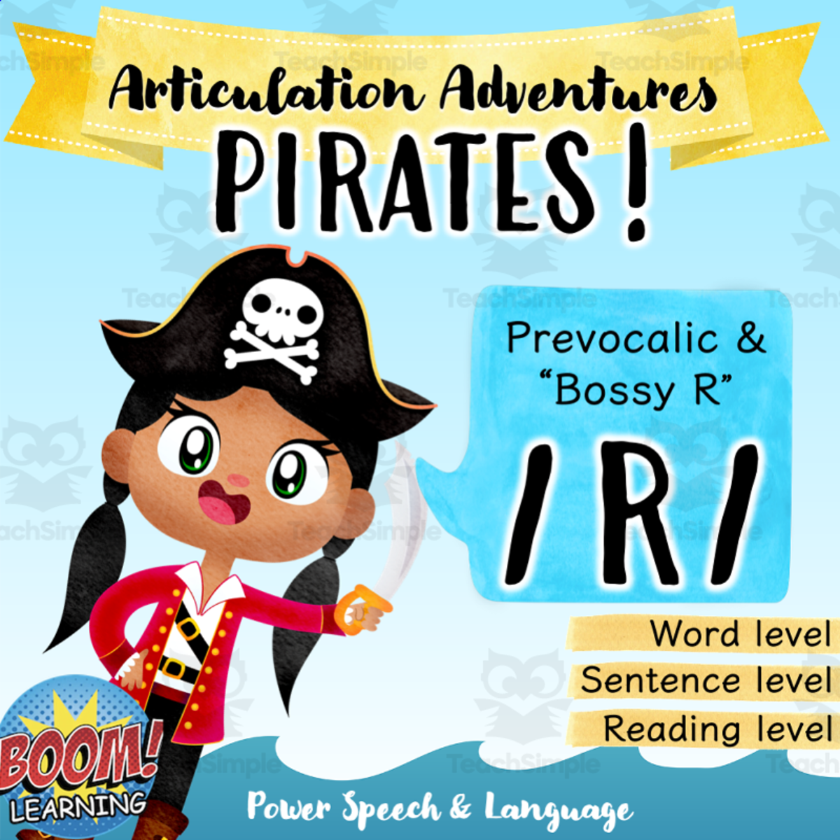 An educational teaching resource from Power Speech and Language entitled R Articulation, Boom Cards Speech Therapy, R Controlled, Bossy R, Prevocalic R downloadable at Teach Simple.