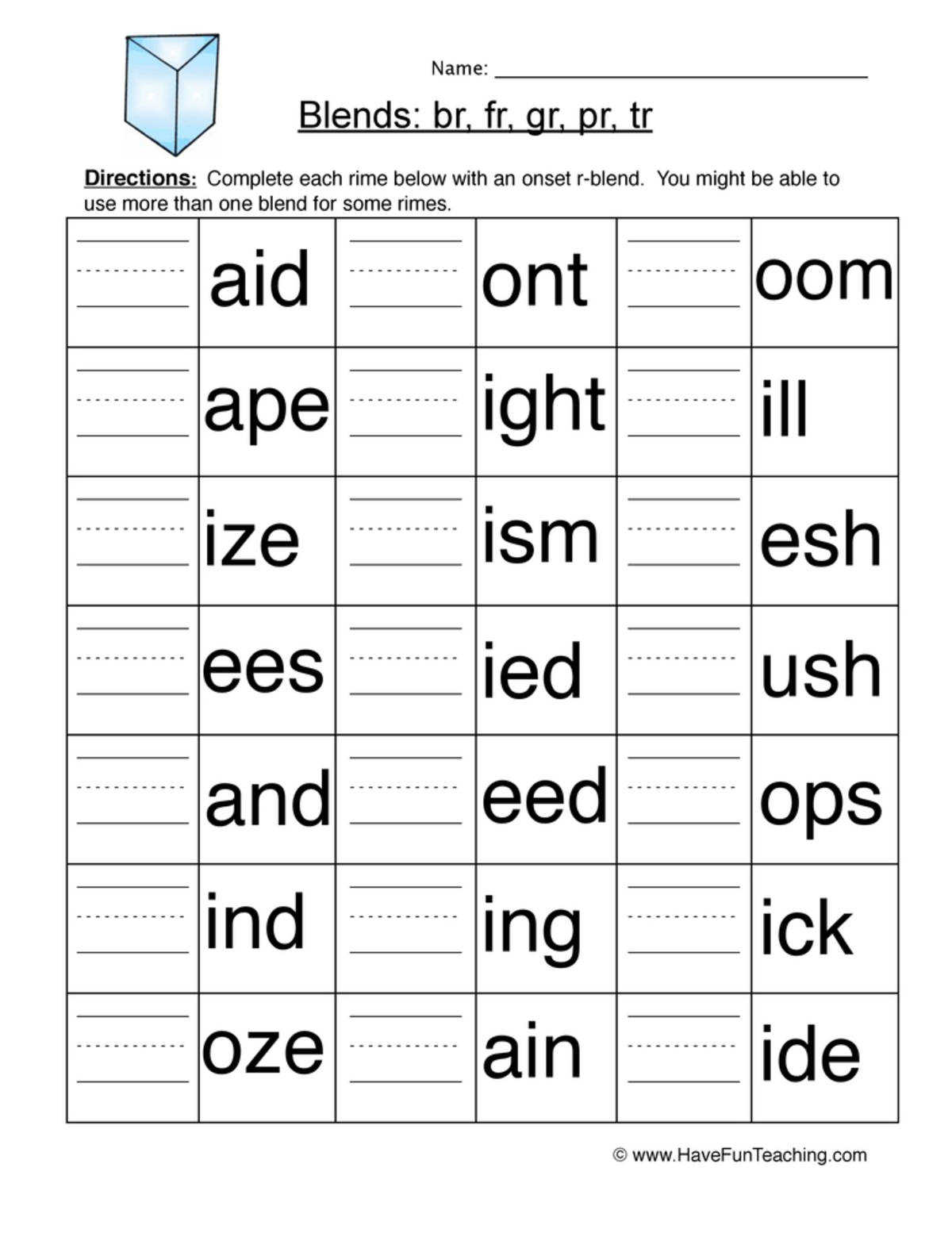 An educational teaching resource from Have Fun Teaching entitled R Blends Worksheet downloadable at Teach Simple.