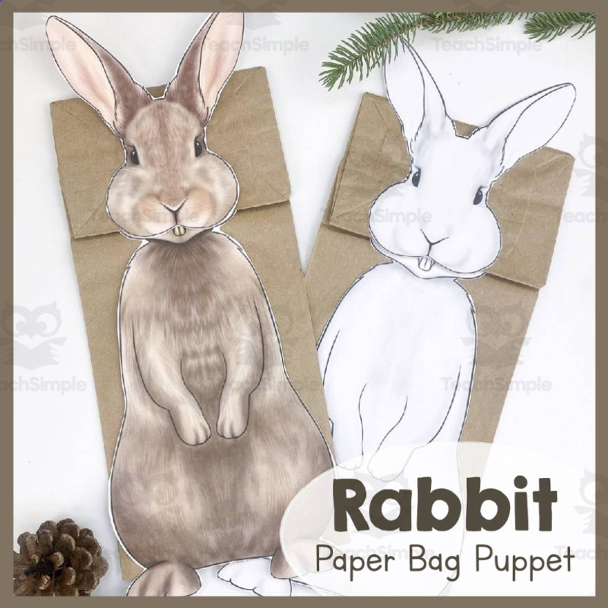 An educational teaching resource from Simply Schoolgirl entitled Rabbit | Paper Bag Puppet | Animal Craft | Bunny downloadable at Teach Simple.
