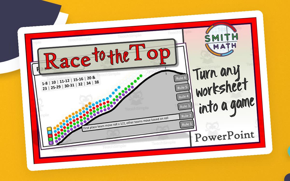 An educational teaching resource from Smith Math entitled Race to the Top Interactive Game downloadable at Teach Simple.