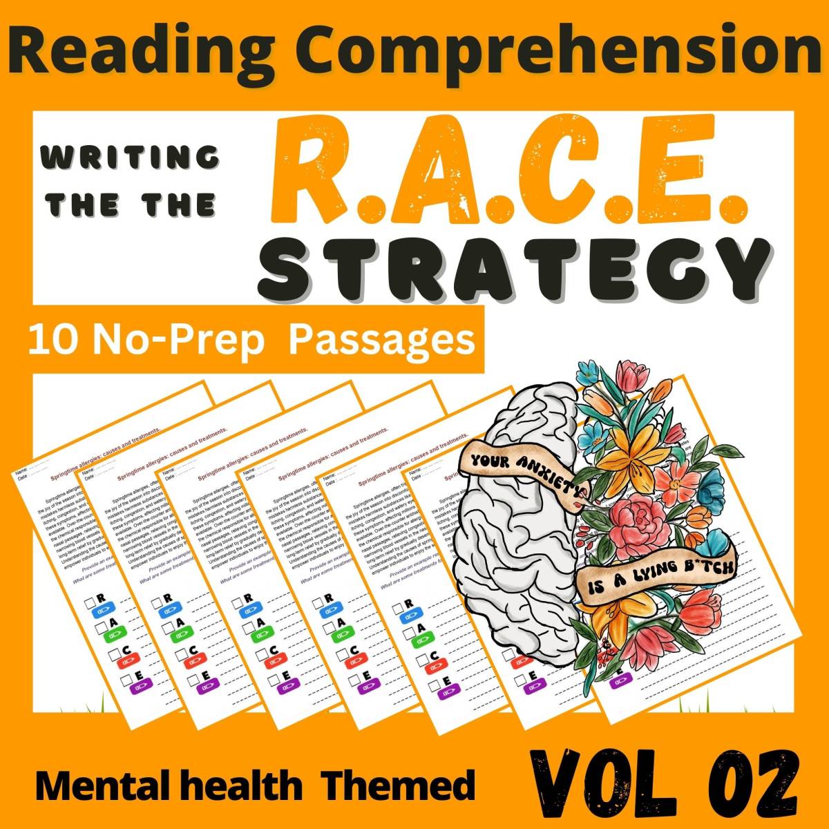 An educational teaching resource from Mac Northern entitled RACE Writing Strategy Practice Worksheets - Mental Health prompts downloadable at Teach Simple.