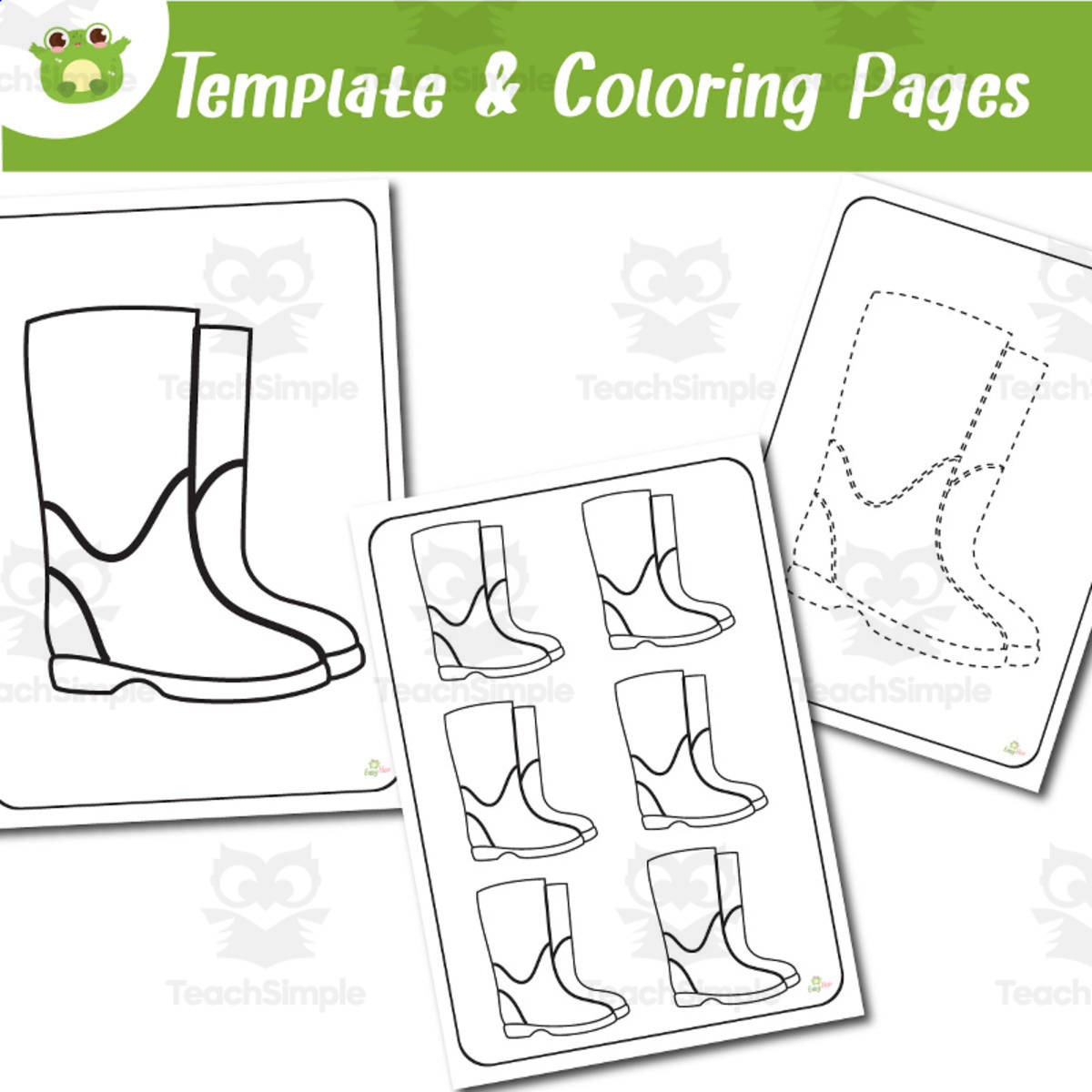 An educational teaching resource from EasyHop entitled Rainboots Coloring & Tracing – 3-Page Weather Set downloadable at Teach Simple.