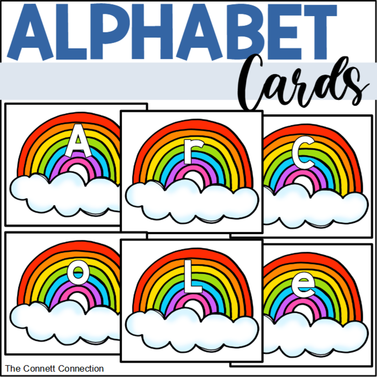 An educational teaching resource from The Connett Connection entitled Rainbow Alphabet Cards downloadable at Teach Simple.