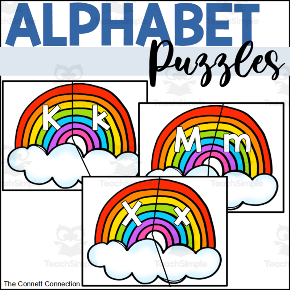 An educational teaching resource from The Connett Connection entitled Rainbow Alphabet Puzzles downloadable at Teach Simple.