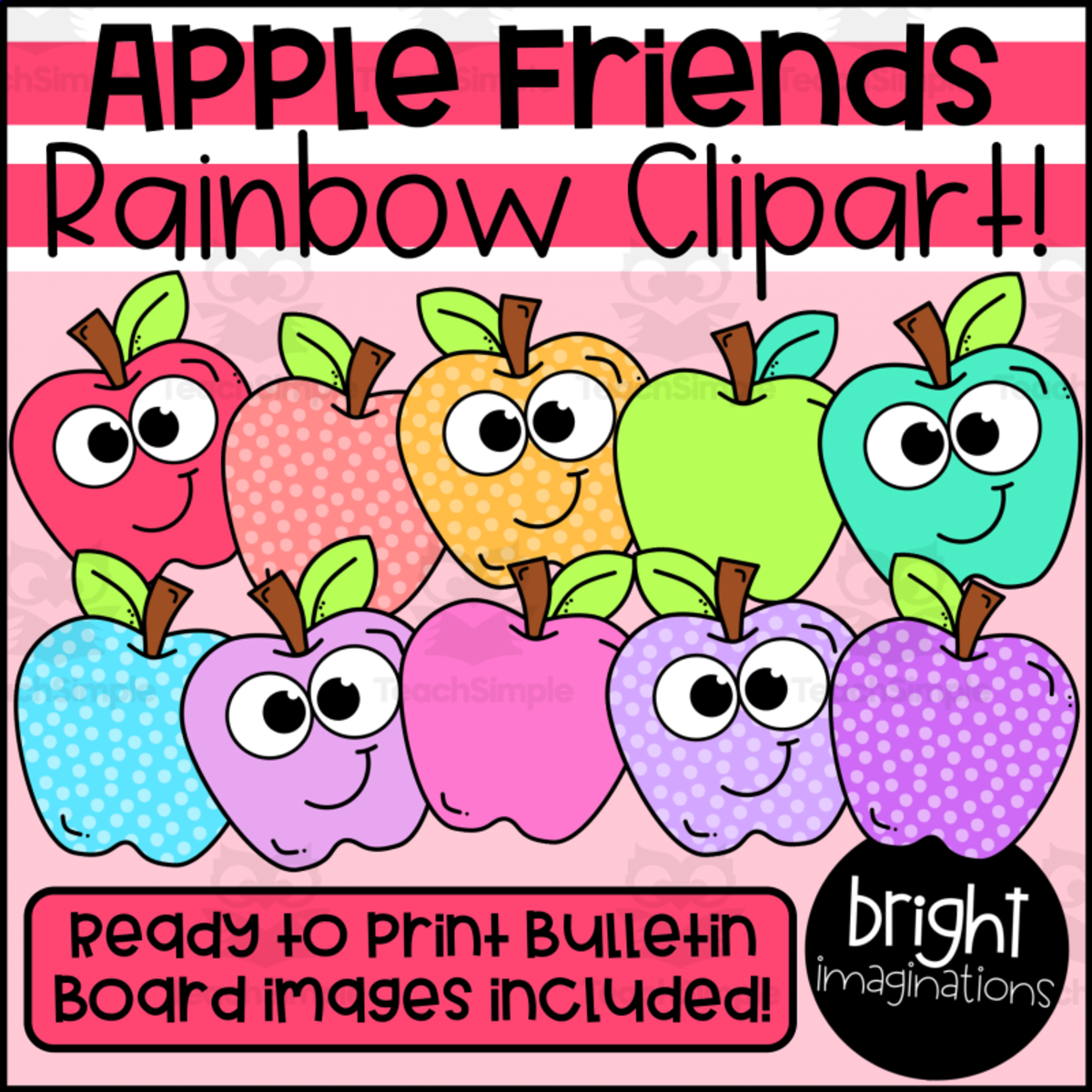 An educational teaching resource from Bright Imaginations entitled Rainbow Apple Clipart downloadable at Teach Simple.