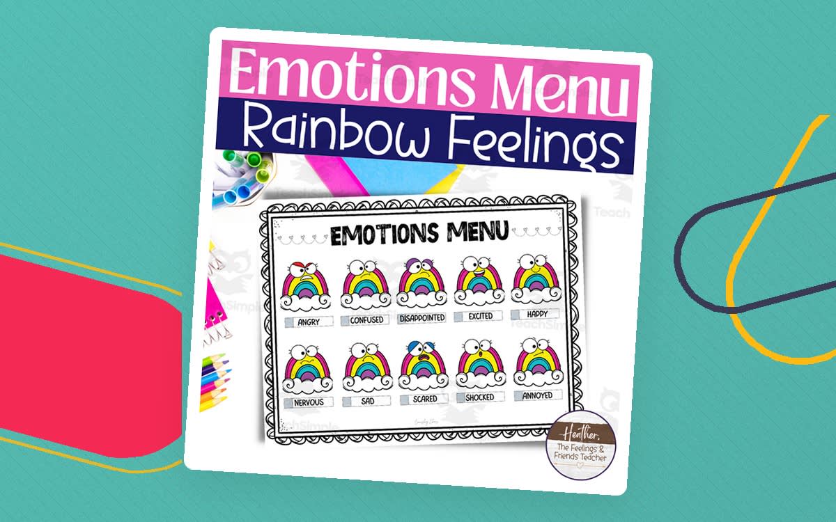 An educational teaching resource from The Feelings and Friends Teacher entitled Rainbow Emotions Faces Chart and Reference Poster downloadable at Teach Simple.