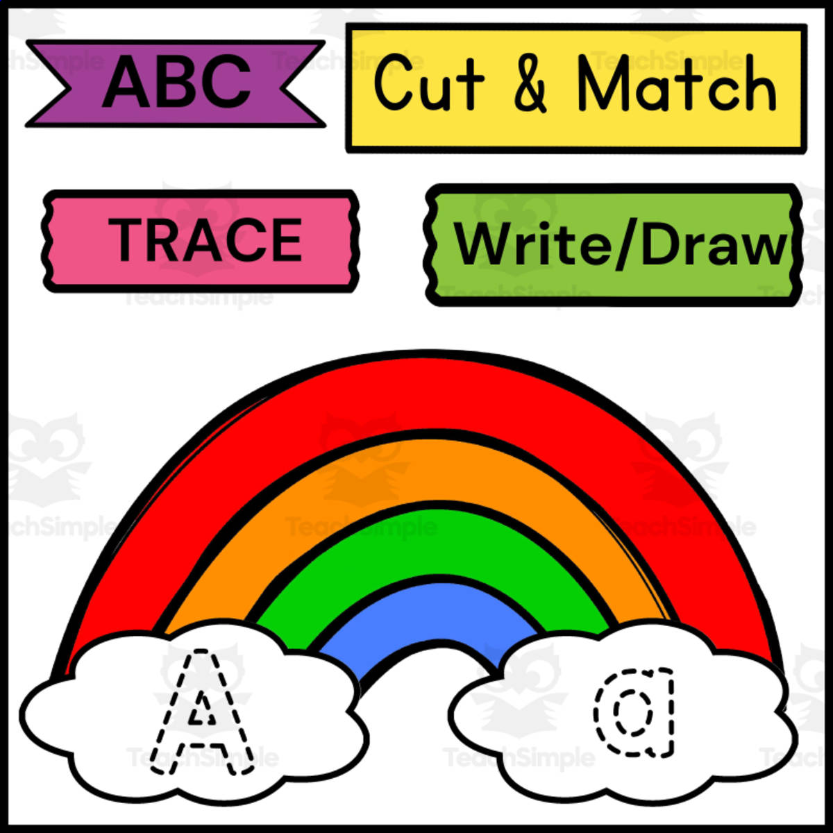 An educational teaching resource from 1 Teaches 2 Learn entitled Rainbow Letters: Uppercase & Lowercase Match - Prek/K Fun! downloadable at Teach Simple.