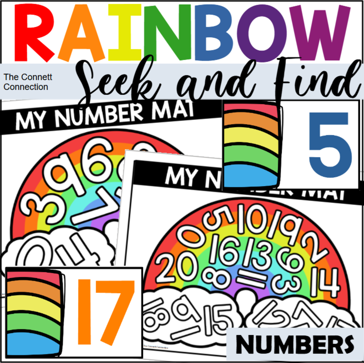 An educational teaching resource from The Connett Connection entitled Rainbow Number Seek and Find Mats downloadable at Teach Simple.