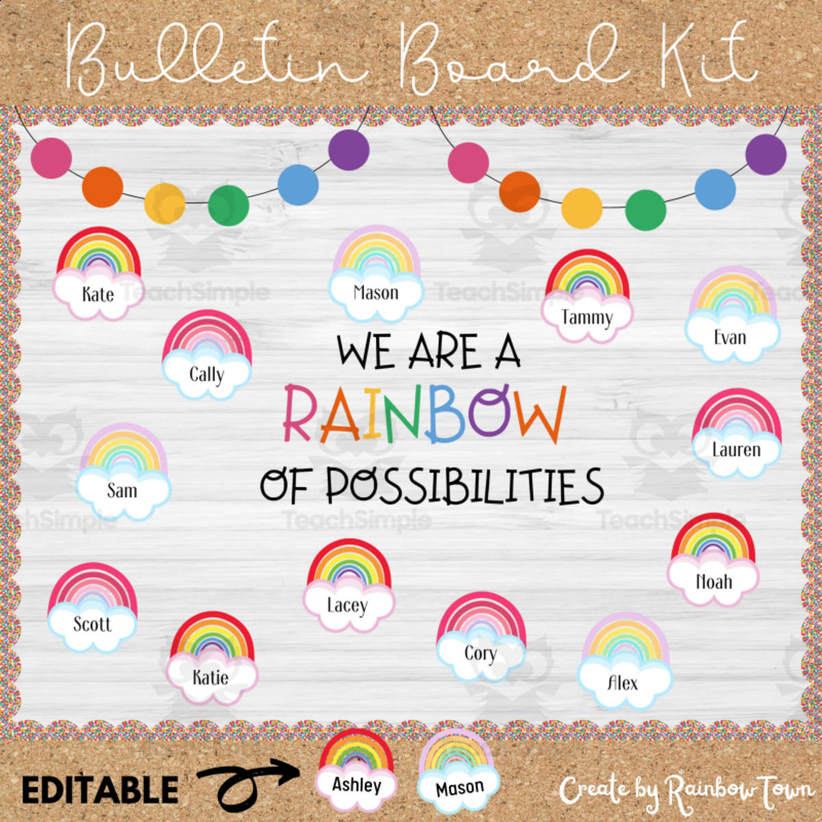 An educational teaching resource from RainbowTown entitled Rainbow Of Possibilities Back To School Bulletin Board or Classroom Door Decor downloadable at Teach Simple.