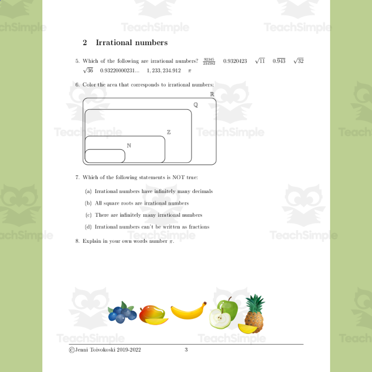 An educational teaching resource from TheBrightestKid entitled Rational and Irrational Numbers Worksheet for 8th Grade Math downloadable at Teach Simple.