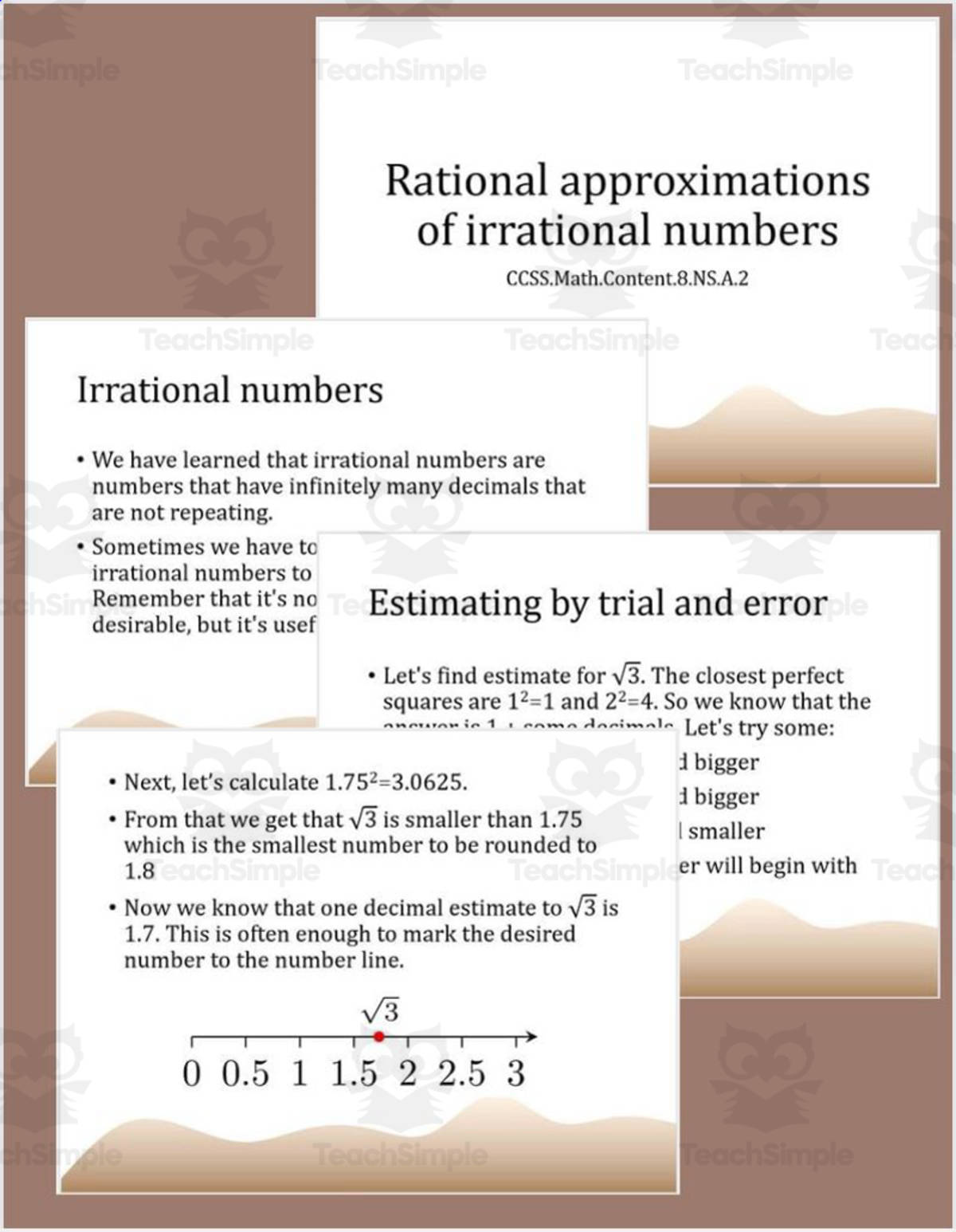 An educational teaching resource from TheBrightestKid entitled Rational approximations of irrational numbers 8.NS.A.2 downloadable at Teach Simple.