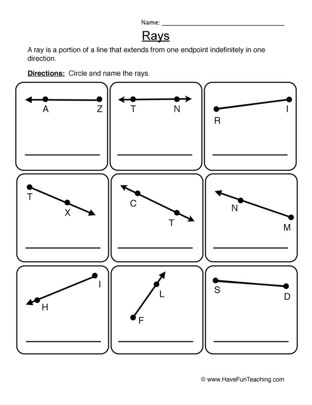 An educational teaching resource from Have Fun Teaching entitled Rays Worksheet downloadable at Teach Simple.