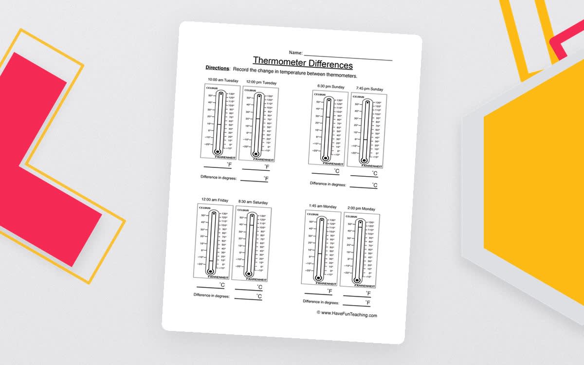 An educational teaching resource from Have Fun Teaching entitled Read a Thermometer Worksheet downloadable at Teach Simple.