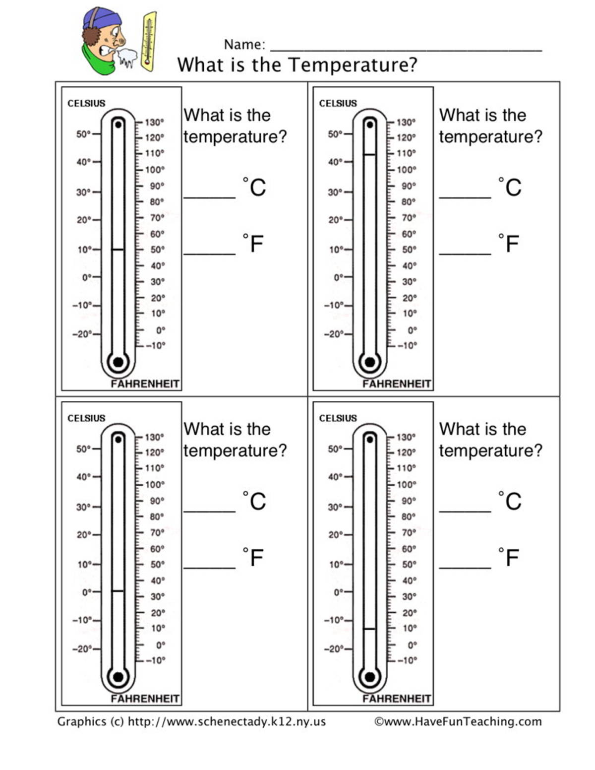 An educational teaching resource from Have Fun Teaching entitled Read a Thermometer Worksheet downloadable at Teach Simple.