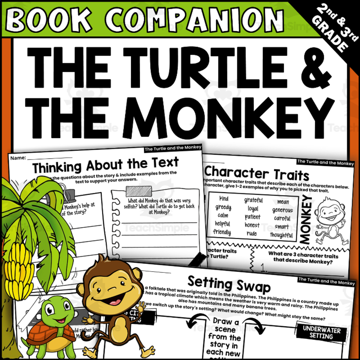 An educational teaching resource from Creatively Gifted entitled Read Aloud Book Companion: The Turtle and the Monkey downloadable at Teach Simple.