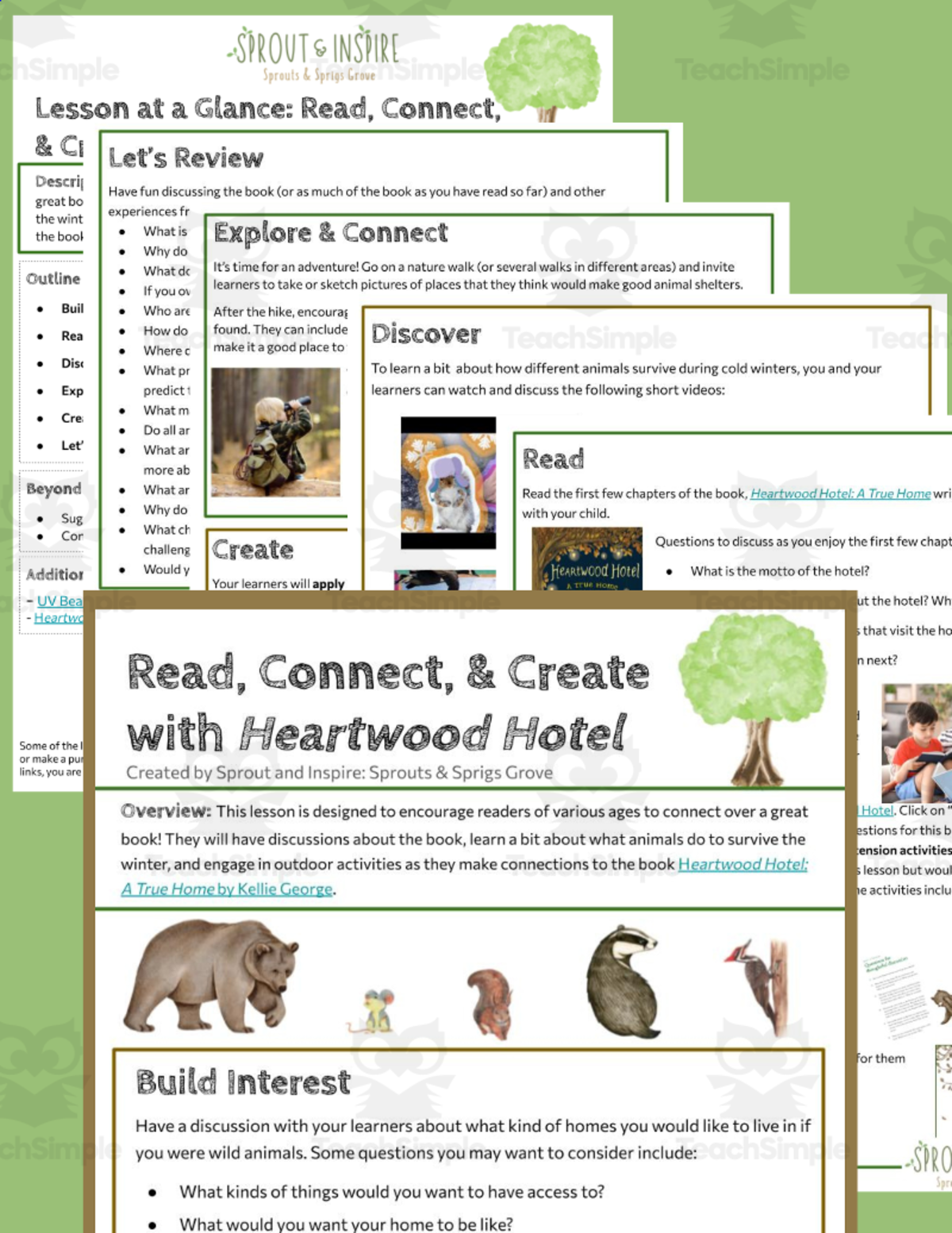 An educational teaching resource from Sprout & Inspire entitled Read, Connect, & Create with Heartwood Hotel downloadable at Teach Simple.
