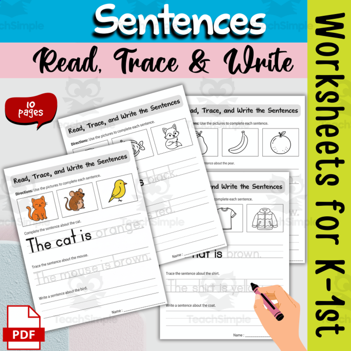 An educational teaching resource from Sadigitalart entitled Read Trace and Write Sentences Worksheets Writing Practice Kindergarte downloadable at Teach Simple.