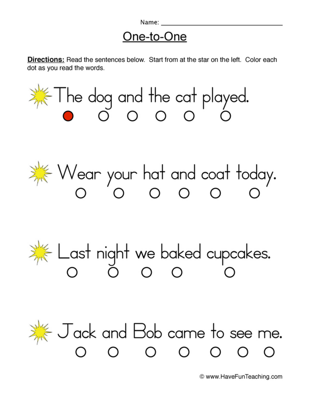 An educational teaching resource from Have Fun Teaching entitled Reading Accuracy One to One Practice Worksheet downloadable at Teach Simple.
