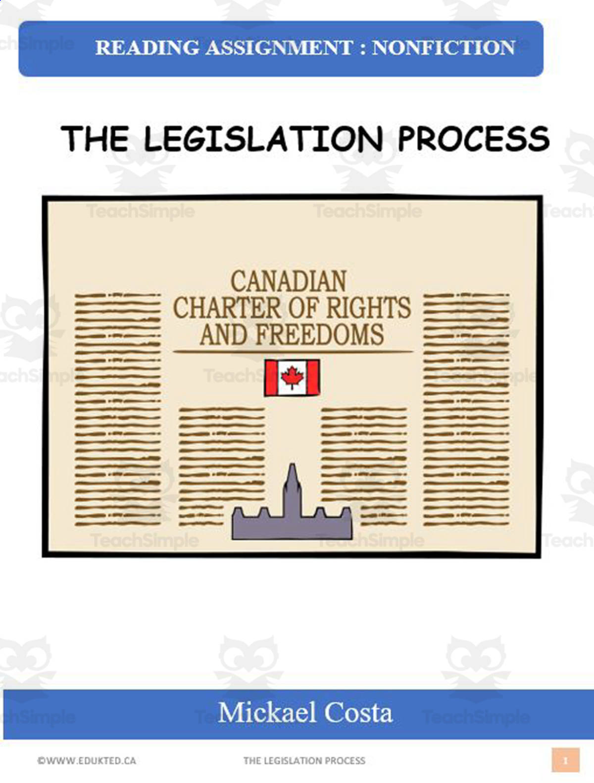 An educational teaching resource from Learn it ANY way entitled Reading assignment: The legislative process downloadable at Teach Simple.