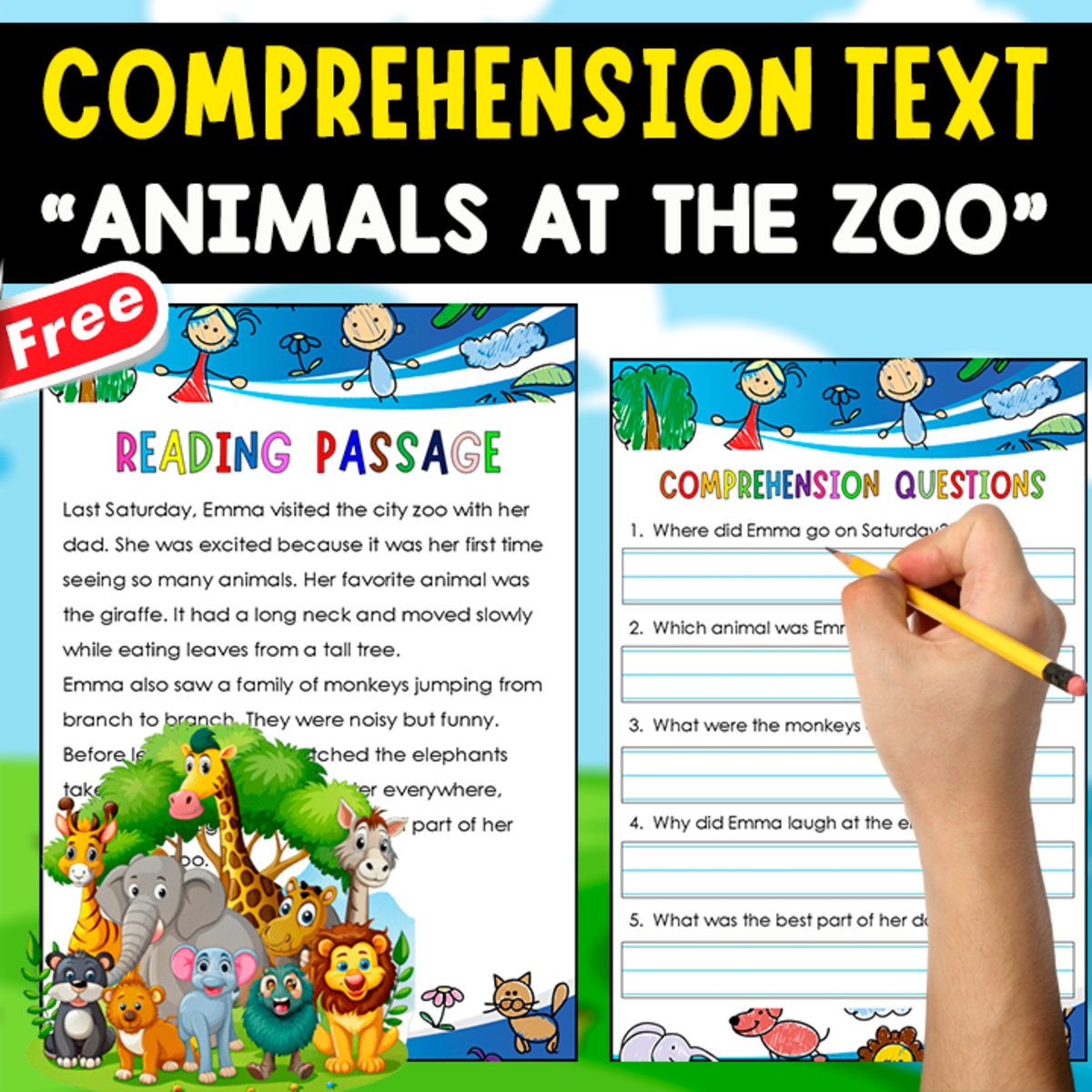 An educational teaching resource from EDITORIAL LAURA EDUCA entitled READING-COMPREHENSION + 4 ANCHOR CHARTS | ANIMALS AT THE ZOO downloadable at Teach Simple.