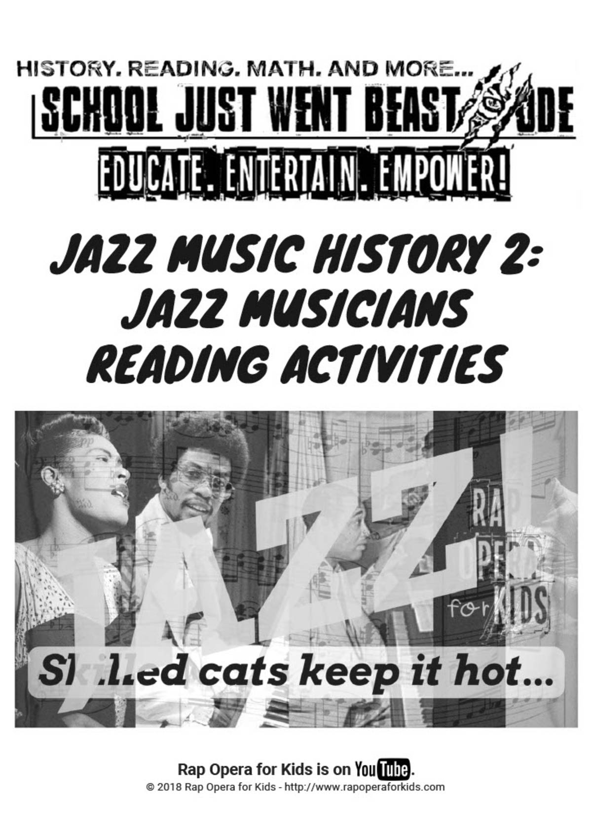 An educational teaching resource from Rap Opera for Kids! entitled Reading Comprehension Activities: Jazz Musicians | Nonfiction Passage with Questions downloadable at Teach Simple.