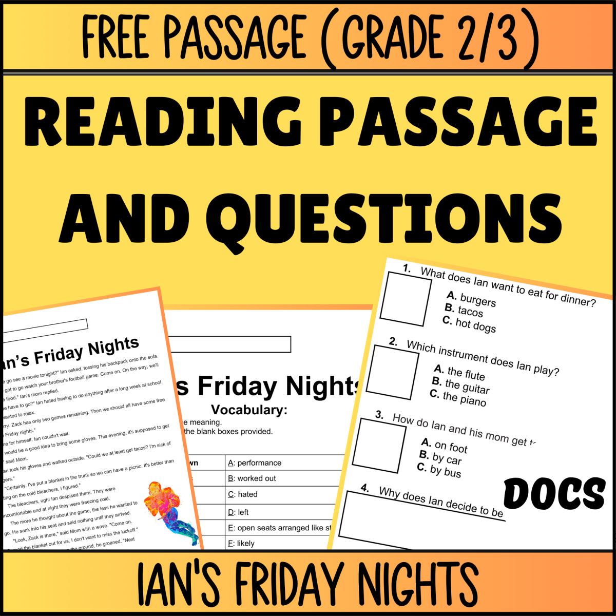 An educational teaching resource from Cored Education entitled Reading Comprehension Fiction Set 7: Ian's Friday Nights (Docs) downloadable at Teach Simple.