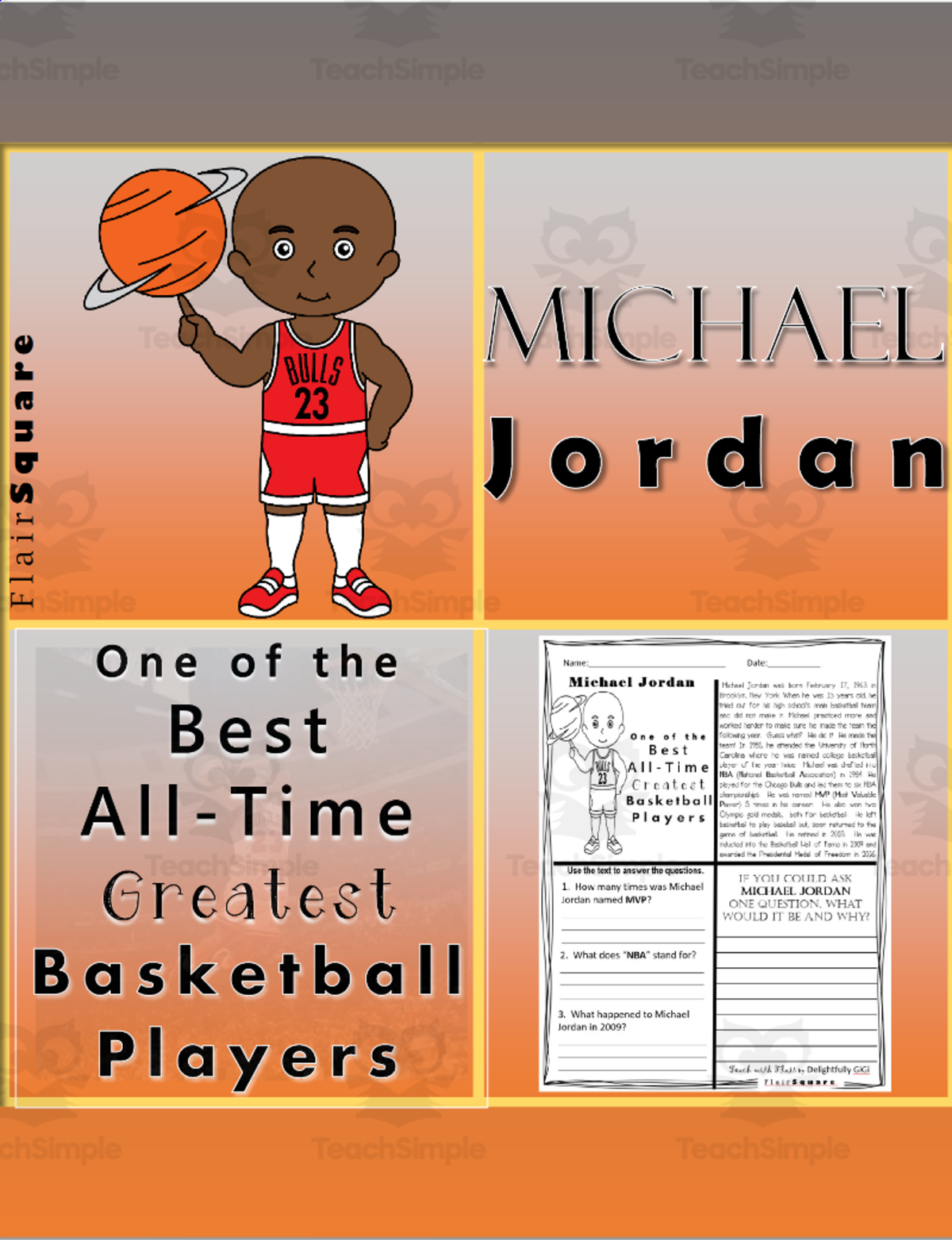 An educational teaching resource from FlairSquare Educational Resources entitled Michael Jordan Reading – Black History Month downloadable at Teach Simple.