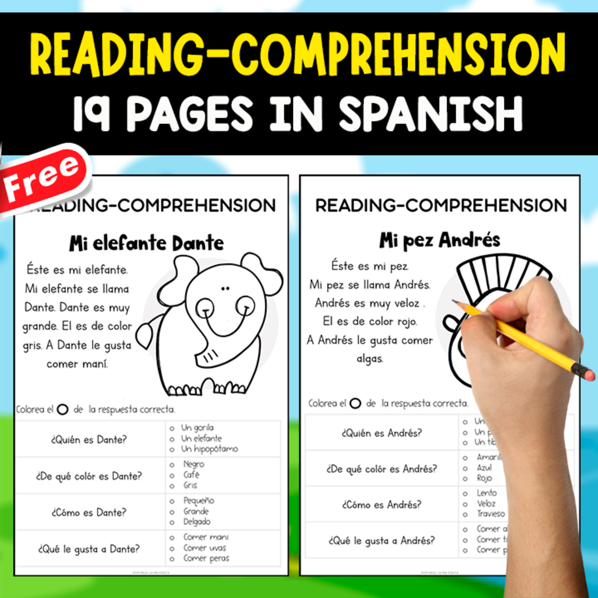 An educational teaching resource from EDITORIAL LAURA EDUCA entitled READING-COMPREHENSION IN SPANISH | 19 PAGES downloadable at Teach Simple.